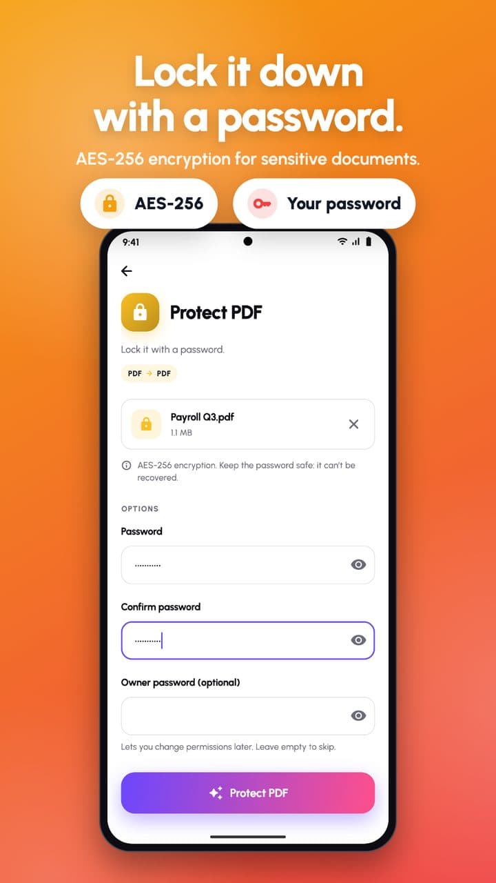 PDF4you screenshot: Protect a PDF with a password