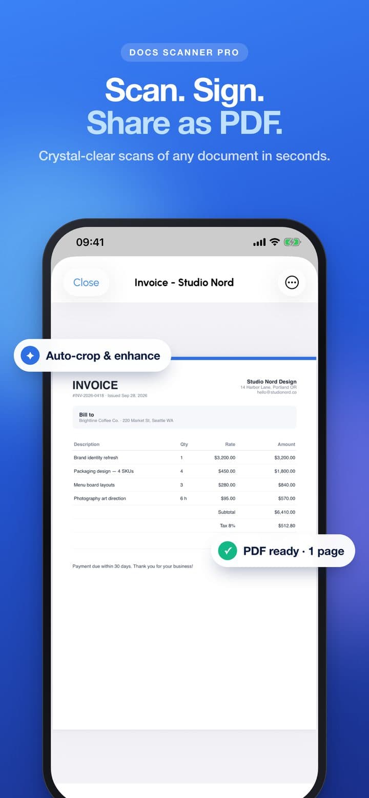 Docs Scanner Pro screenshot: Scan, sign and share as PDF