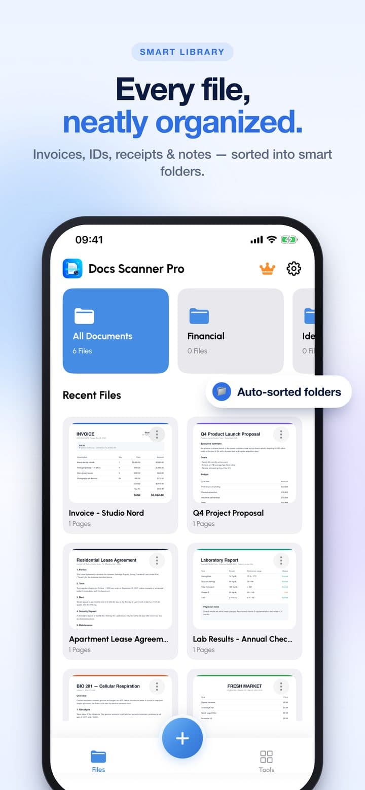 Docs Scanner Pro screenshot: Every file, neatly organised
