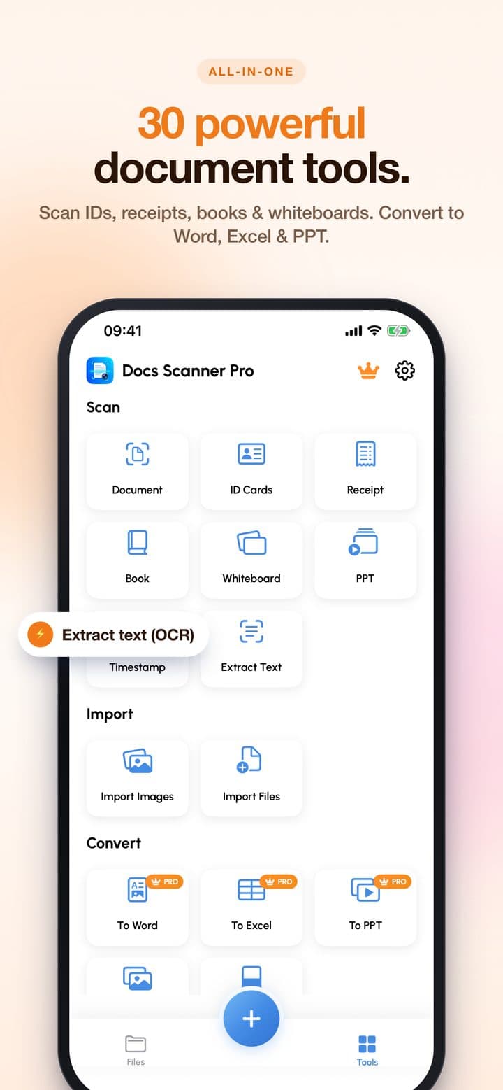 Docs Scanner Pro screenshot: 30 document tools