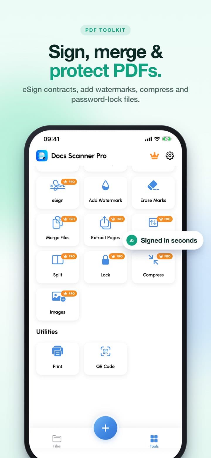 Docs Scanner Pro screenshot: Sign, merge and protect PDFs
