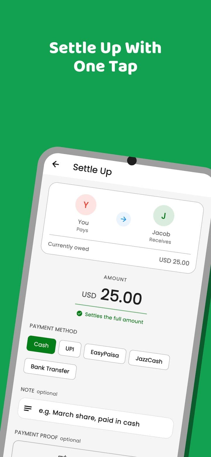 OweBuddy screenshot: Settle up with one tap